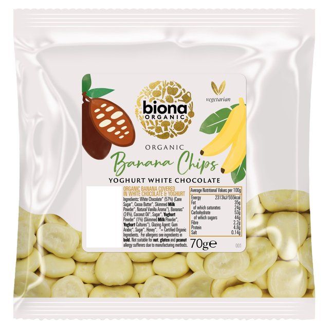 Biona Organic Banana Chips Yoghurt White Chocolate   70g - McGrocer