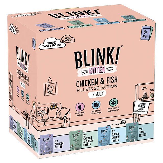 Blink! Kitten Wet Chicken & Fish Premium Fillets in Jelly Multipack Pouches   8 x 85g - McGrocer
