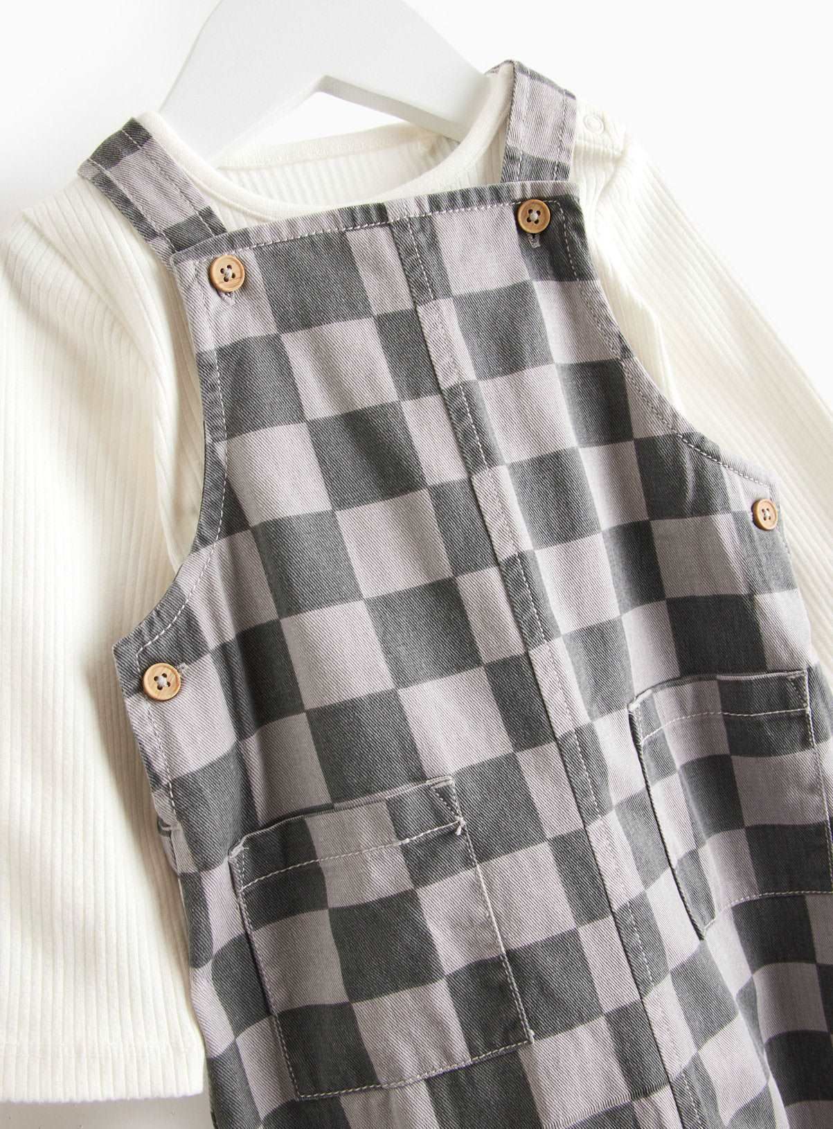 Bodysuit & Grey Chequered Dungarees Set 12-18 months - McGrocer