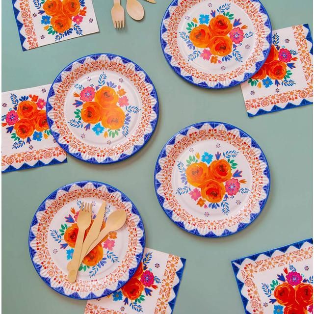 Boho Floral 23cm Paper Party Plates   12 per pack - McGrocer