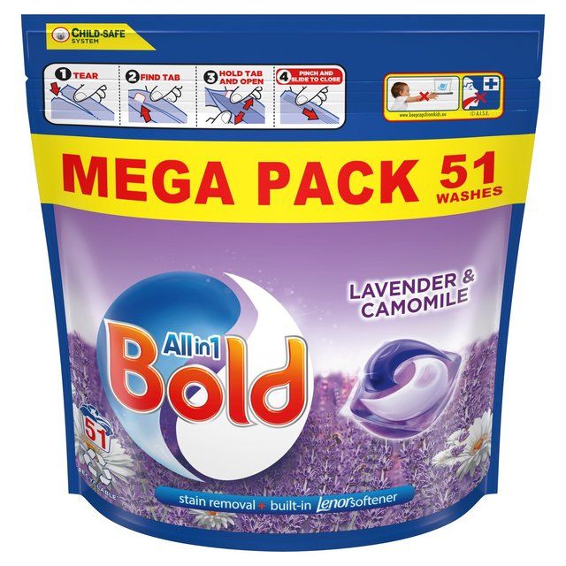 Bold All-in-1 Pods Washing Liquid Capsules Lavender & Camomile 51 Washes   51 per pack - McGrocer