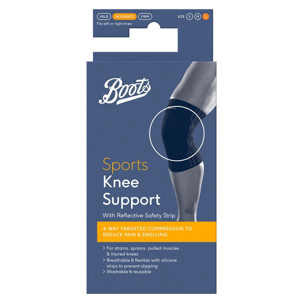 Boots Sports Knee Support with Reflective Safety Strip - Large - McGrocer