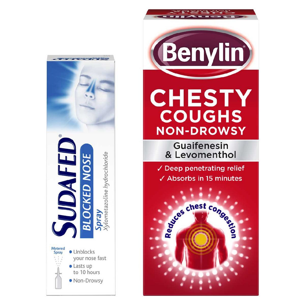 Chesty Cough and Blocked Nose Bundle -Benylin Chesty Coughs Non-Drowsy 150ml &amp;amp; Sudafed Blocked Nose Spray 15ml