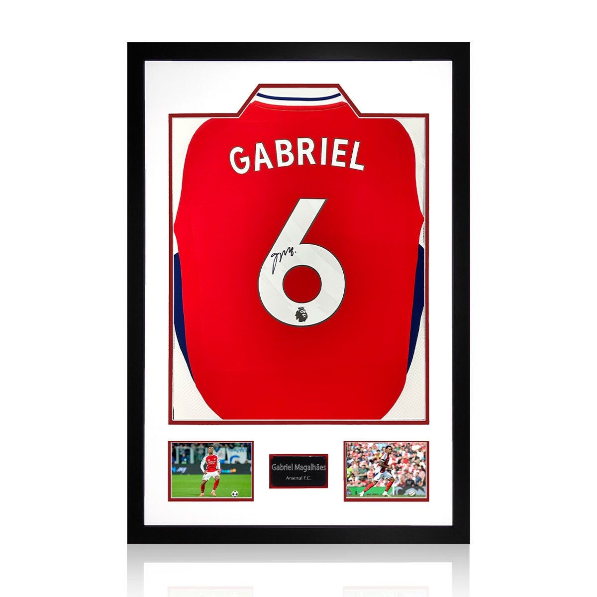Gabriel Magalh&amp;atilde;es Arsenal 24/25 Signed Framed Shirt, including 2 Photos