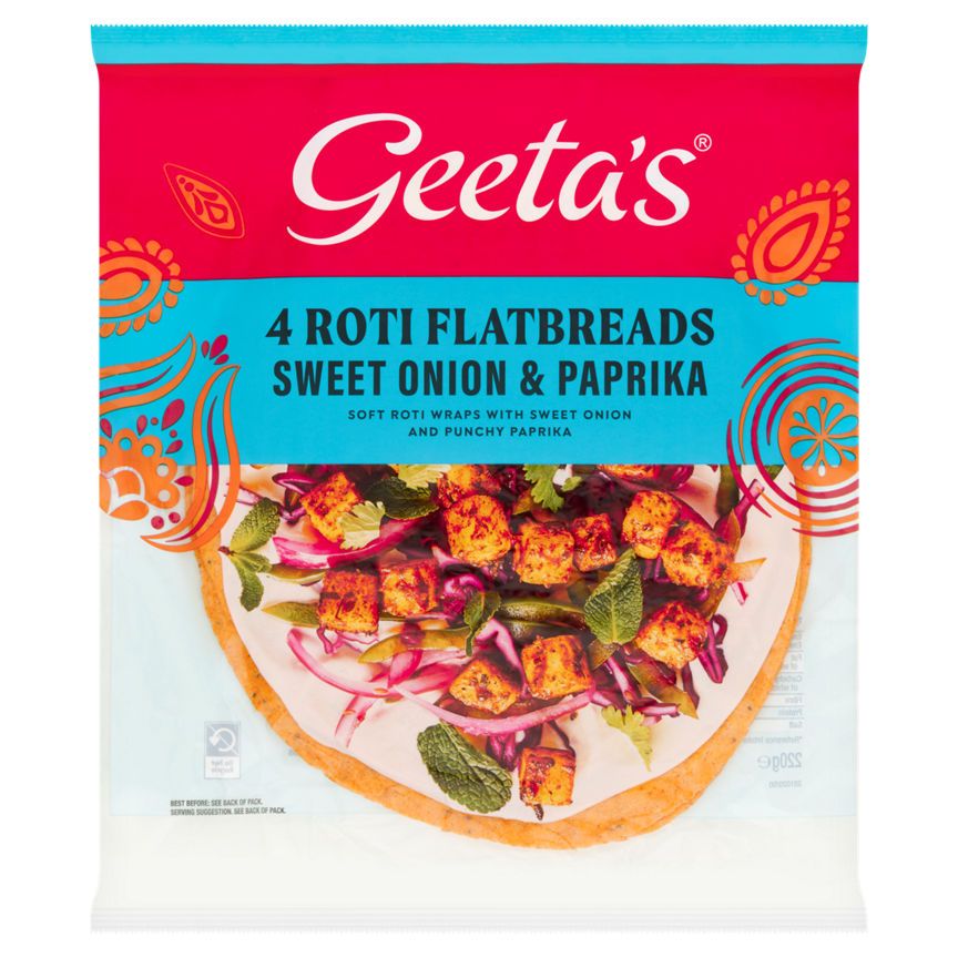 Geeta's 4 Roti Flatbreads Sweet Onion &amp;amp; Paprika 220g