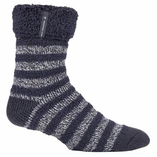 Heat Holders Mens Fleece Lined Thermal Bed Socks 6-11 UK Charcoal Stripe (Olwen) / 1EA