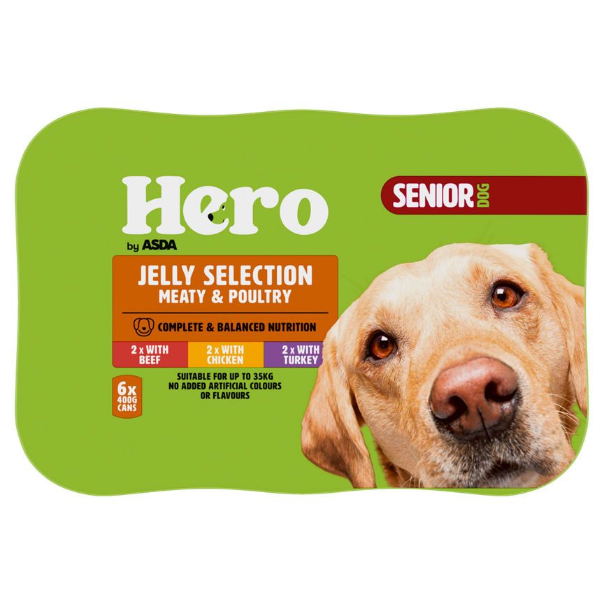 Hero by ASDA Senior Dog Food Meaty &amp;amp; Poultry Jelly Selection 6 x 400g Cans