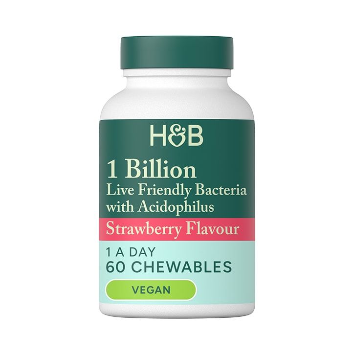 Holland &amp;amp; Barrett Live Friendly Bacteria Strawberry Flavour 60 Chewable Tablets
