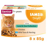 Iams Delights 7+ Senior Wet Cat Food Poiches Land &amp;amp; Sea Collection in Gravy