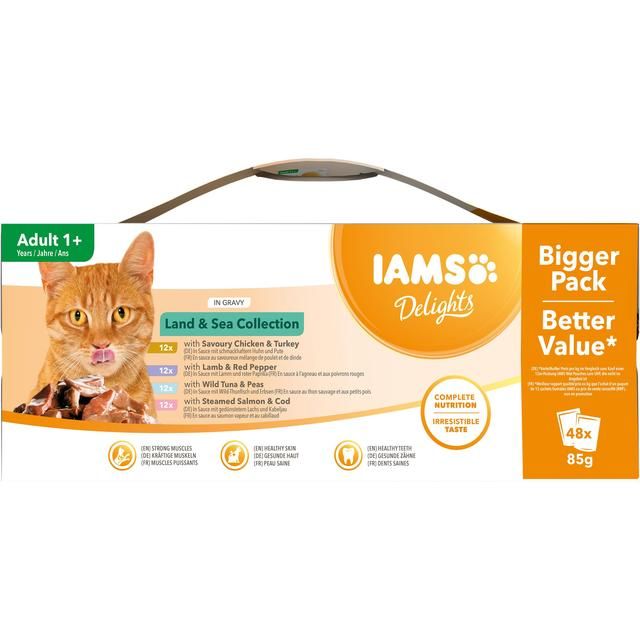 Iams Delights Adult Land &amp;amp; Sea Collection in Gravy Multipack   48 x 85g