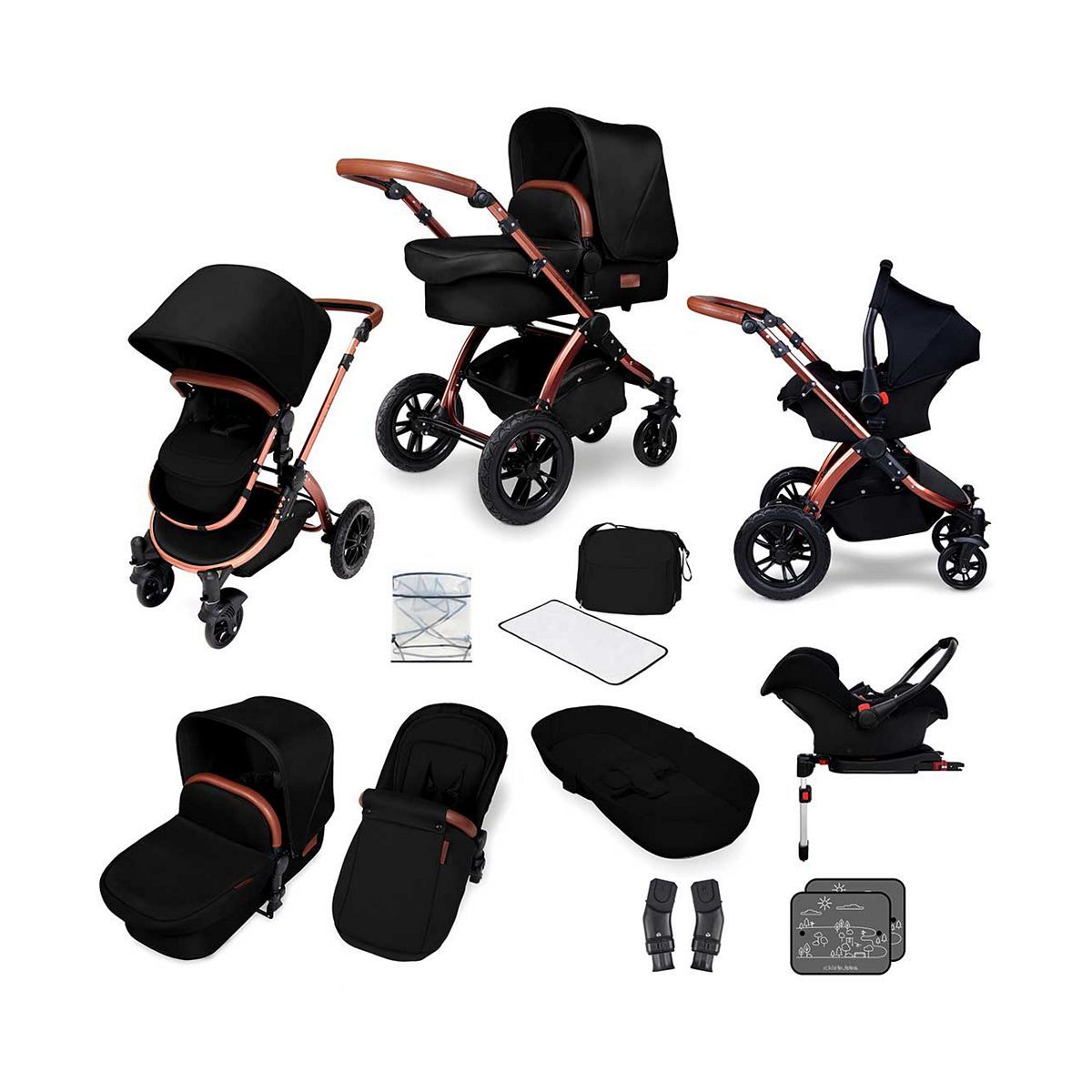 Ickle Bubba Stomp V4 travel system with galaxy car seat &amp;amp; isofix base bronze colour/midnight