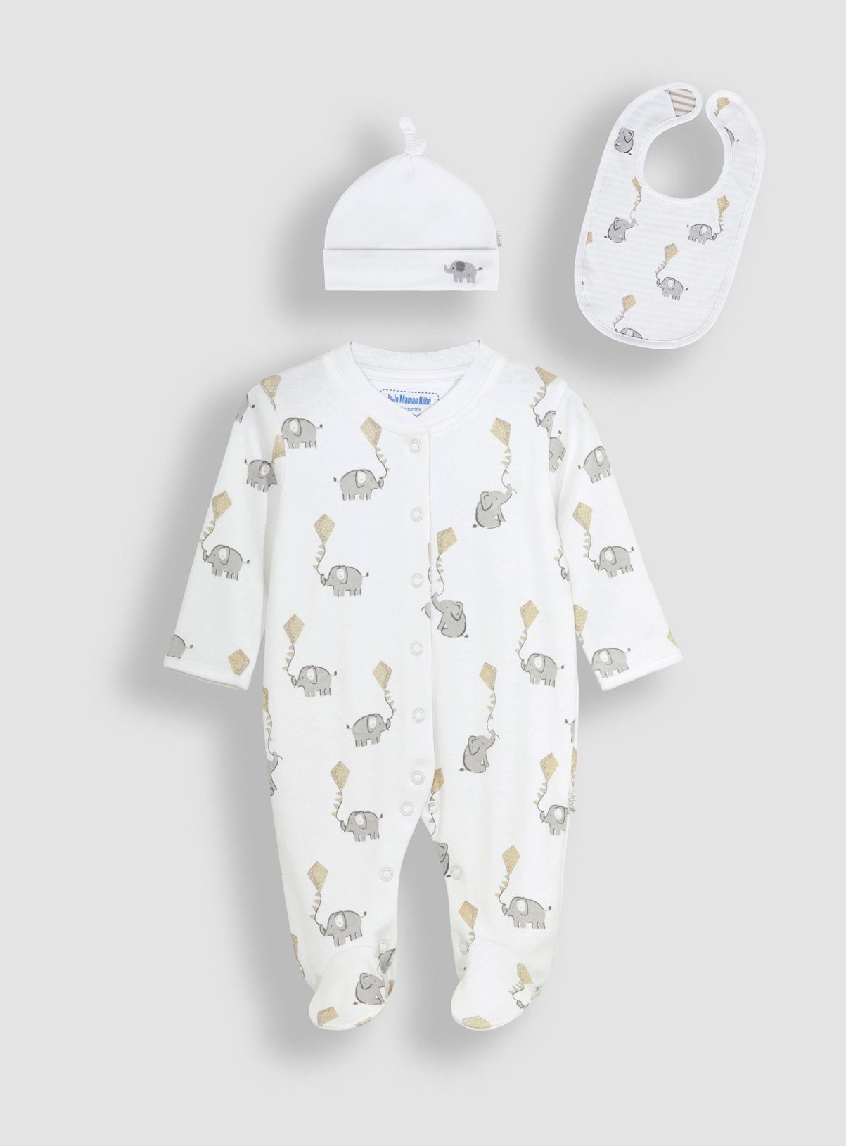 JOJO MAMAN B&amp;Eacute;B&amp;Eacute; 3 Pack Sleepsuit, Hat &amp;amp; Bib Set 3-6 months
