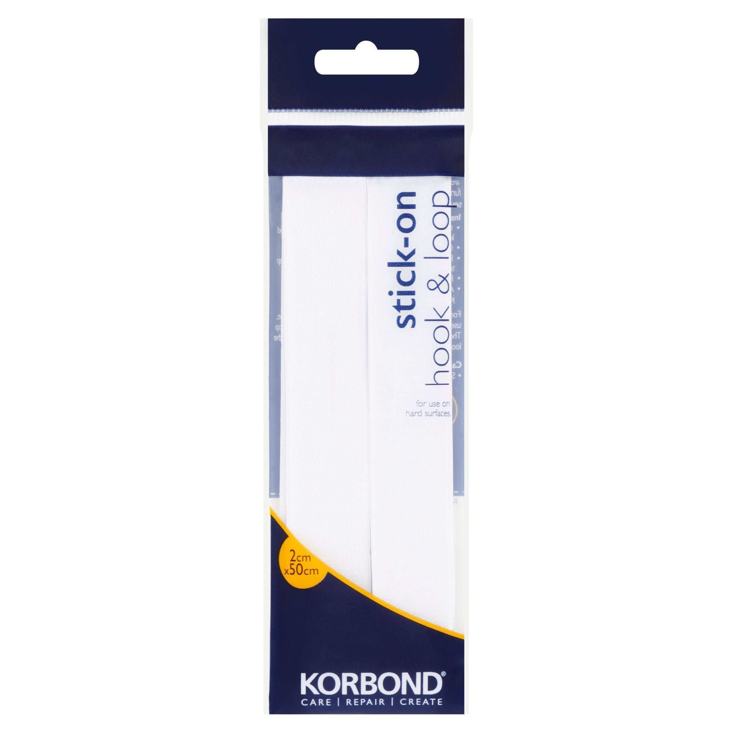 Korbond Care &amp;amp; Repair Stick On Hook &amp;amp; Loop White 2cm x 50cm