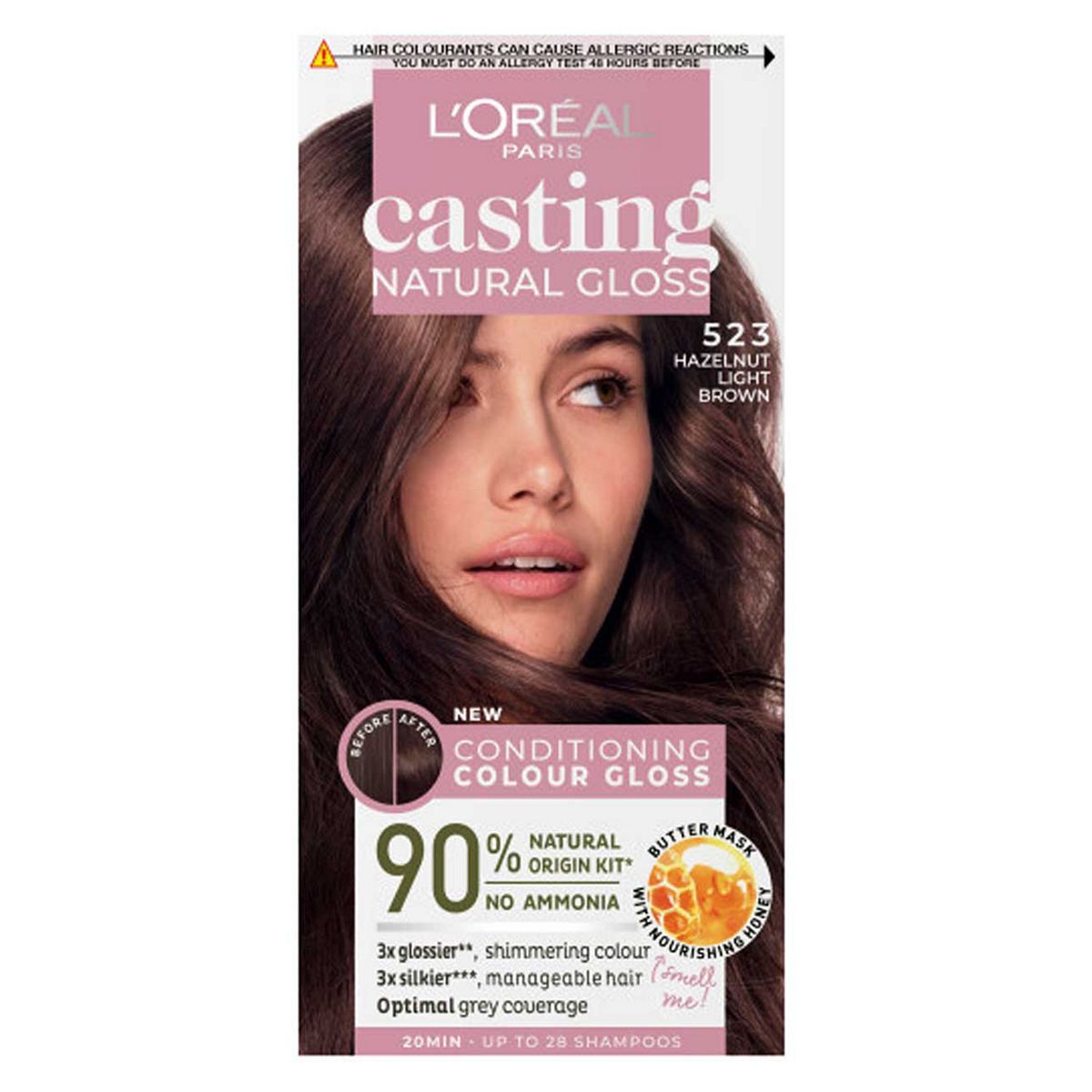 L&amp;rsquo;Or&amp;eacute;al Paris Casting Natural Gloss Semi-Permanent Hair Dye, Ammonia Free, 5.23 Hazelnut Light Brown