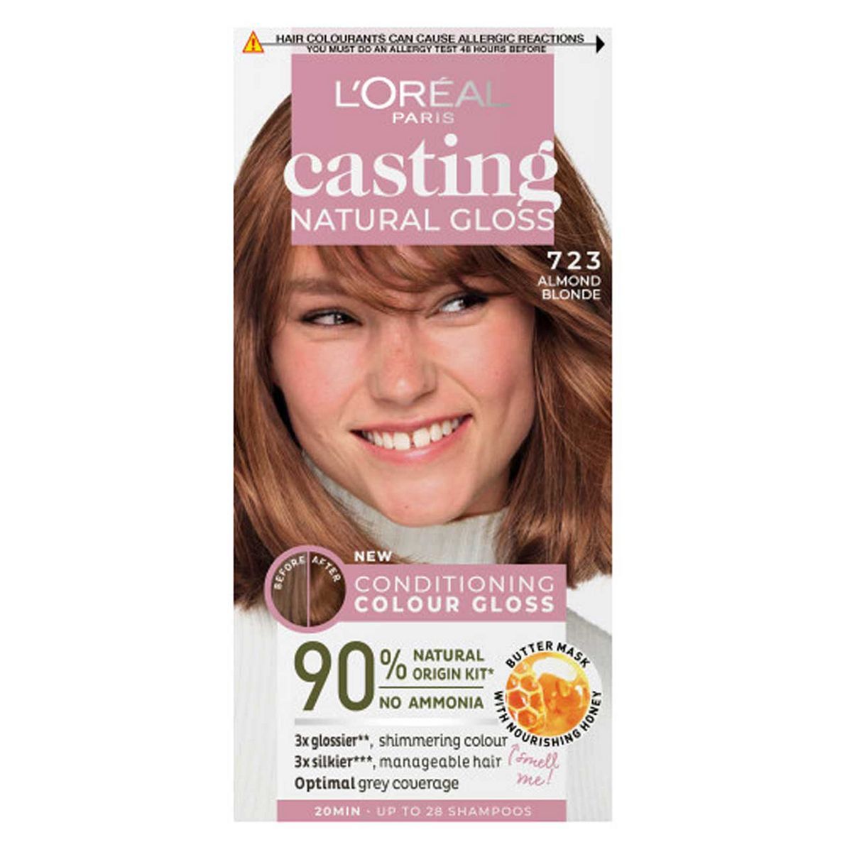 L&amp;rsquo;Or&amp;eacute;al Paris Casting Natural Gloss Semi-Permanent Hair Dye, Ammonia Free, 7.23 Almond Blonde