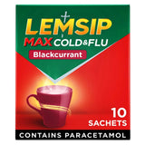 Lemsip Max Cold &amp;amp; Flu Blackcurrant Sachets - Paracetamol 10 Sachets