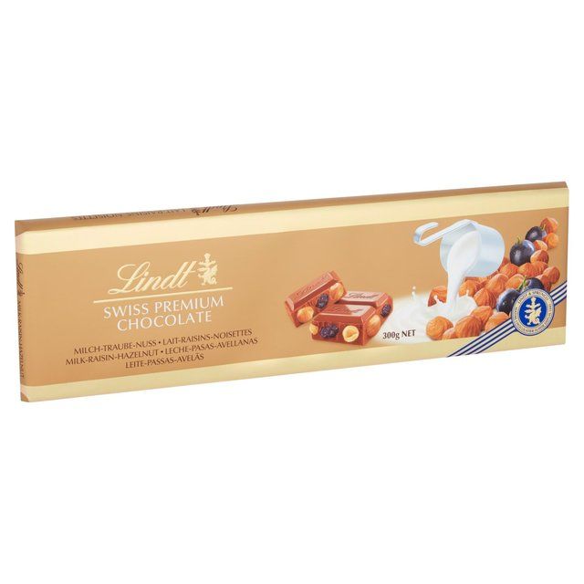 Lindt Gold Bar Milk Chocolate Hazelnut &amp;amp; Raisin   300g