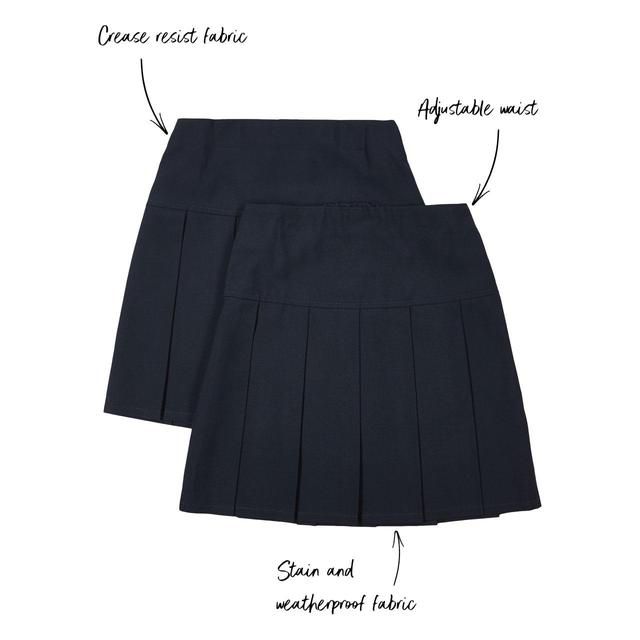 M&amp;amp;S 2pk Girls Navy School Skirts 4-14 Years