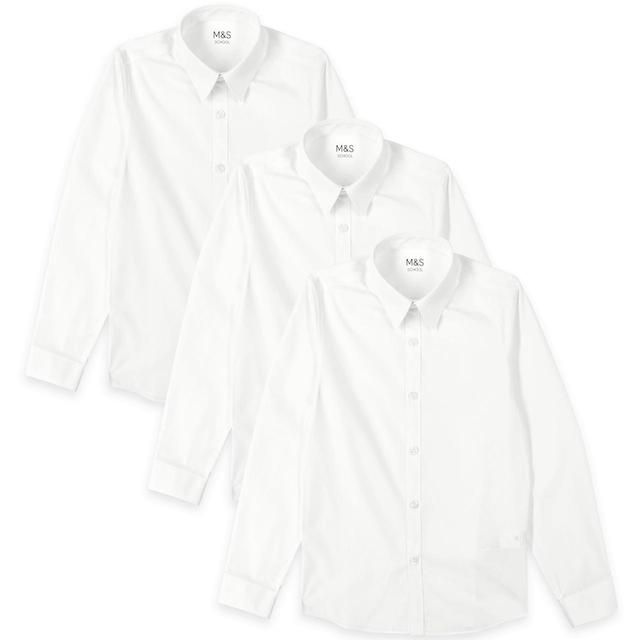 M&amp;amp;S 3pk Slim Fit Easy Iron Shirts 3-14 Years White
