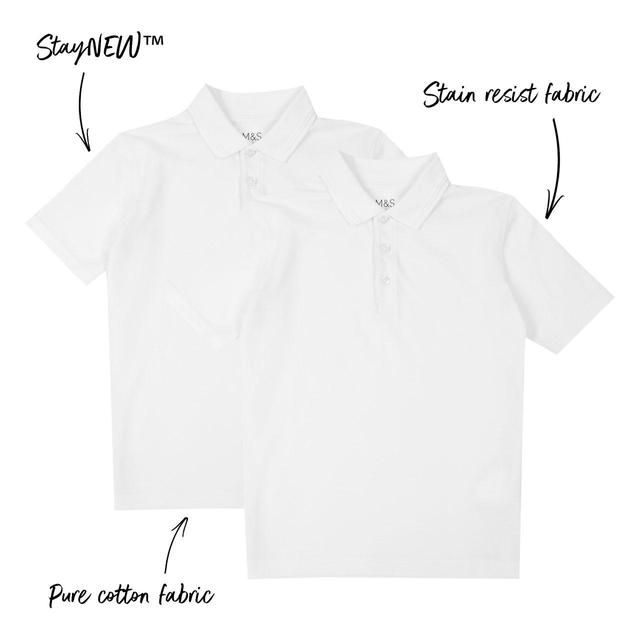 M&amp;amp;S Boys 2pk Stain Resist School Polo Shirts 3-14 Years White