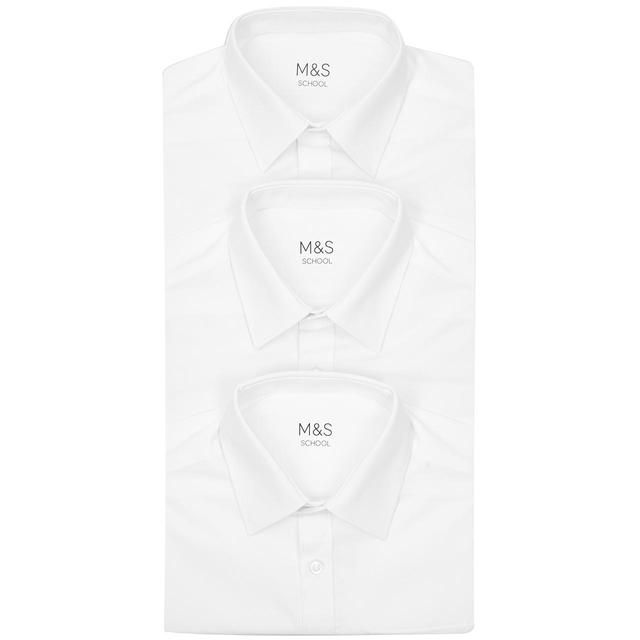 M&amp;amp;S Boys 3pk Easy Iron School Shirts 3-13 Years White