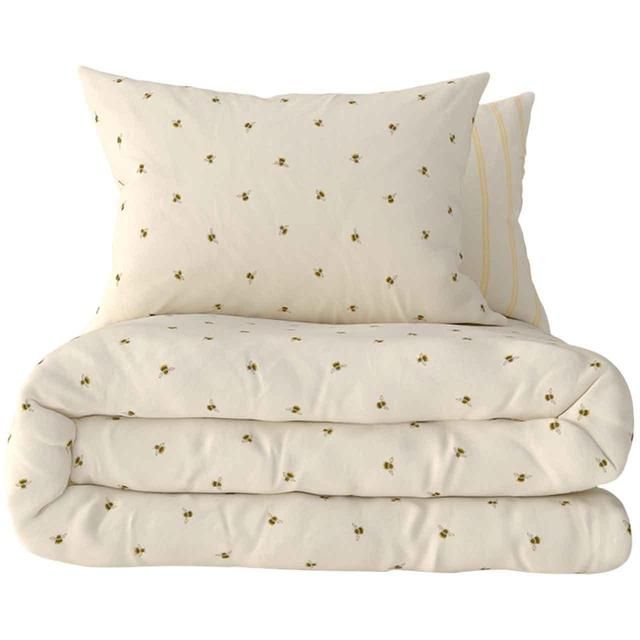 M&amp;amp;S Cotton Blend Bee Striped Bedding Set Super King Ochre