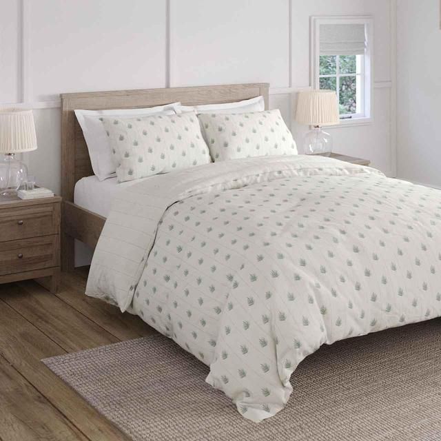 M&amp;amp;S Cotton Blend Leaf Bedding Set Super King Natural