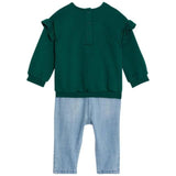 M&amp;amp;S Cotton Heart Sweat and Jean Outfit '0-3 M Green Mix