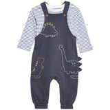 M&amp;amp;S Cotton Rich Dinosaur Dungaree 0 Months-3 Years Charcoal Mix