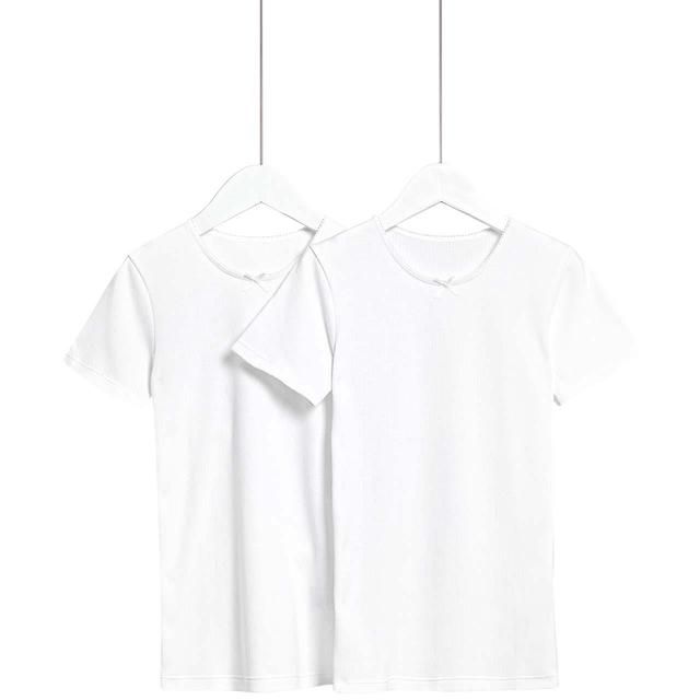 M&amp;amp;S Girls 2 Pack Thermal Cotton Blend Vests 2-12 Years White