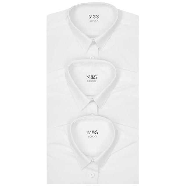 M&amp;amp;S Girls 3pk Slim Fit Easy Iron School Blouses 3-14 Years White