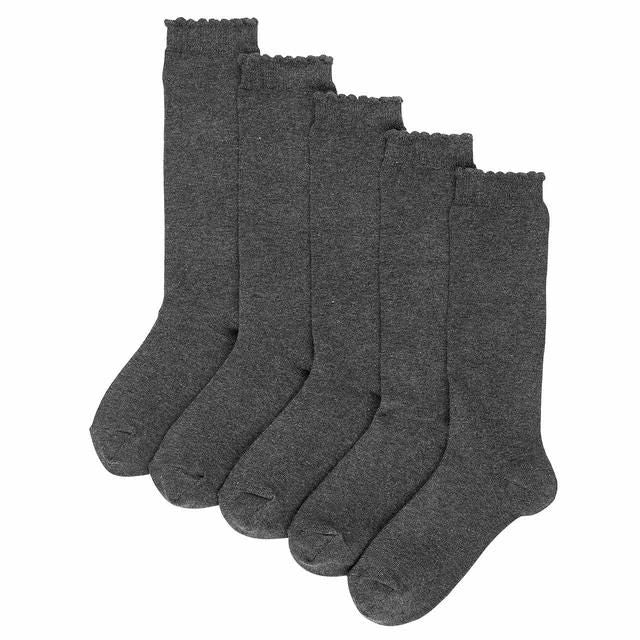 M&amp;amp;S Girls 5pk Knee High Socks Size 8-7 Grey