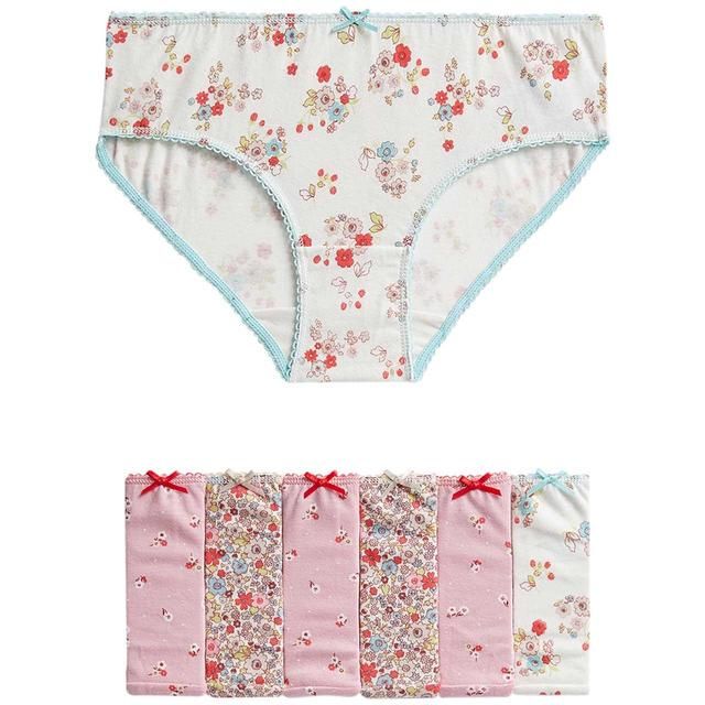 M&amp;amp;S Girls 7 Pack Pure Cotton Pink Floral Knickers 2-12 Years