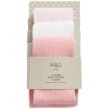 M&amp;amp;S Girls Cotton Rich Ribbed Tights 0-18 Months Light Pink 3 Pack