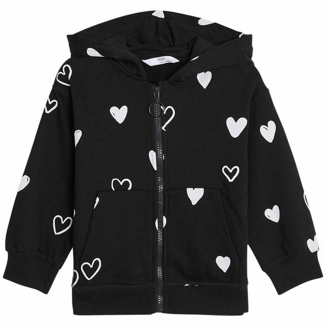 M&amp;amp;S Heart Zip Up Sweatshirt 2-7 Years Carbon