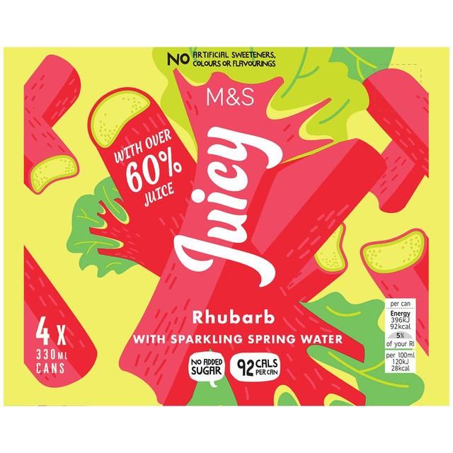 M&amp;amp;S Juicy Sparkling Rhubarb Water   4 x 330ml