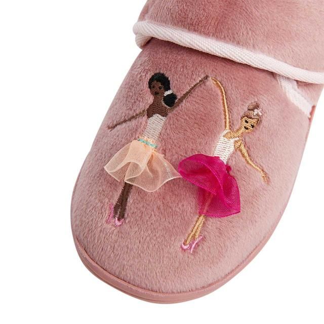 M&amp;amp;S Kids Ballerina Riptape Slippers Size 6-12 Pink