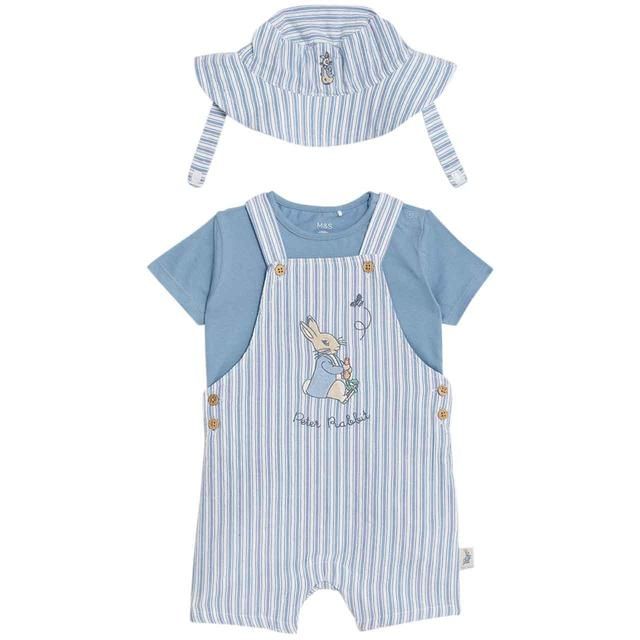 M&amp;amp;S Peter Rabbit Bibshorts T-Shirt &amp;amp; Hat Set 0-3 Years Blue