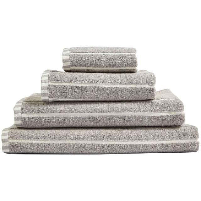 M&amp;amp;S Pure Cotton Carved Stripe Extra Large Towel Light Grey