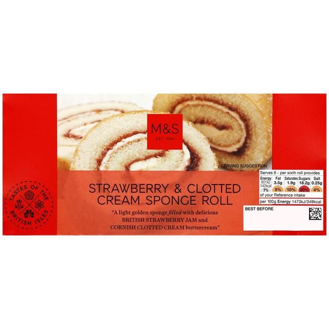 M&amp;amp;S Strawberry Jam &amp;amp; Clotted Cream Sponge Roll   245g