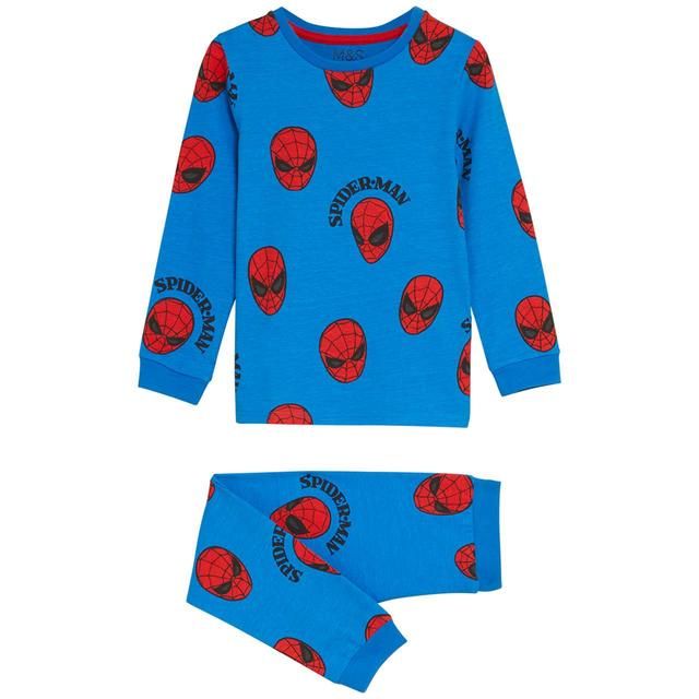 M&amp;amp;S TB CE Spiderman Pure Cotton Pyjamas Blue Mix 3-4 Y