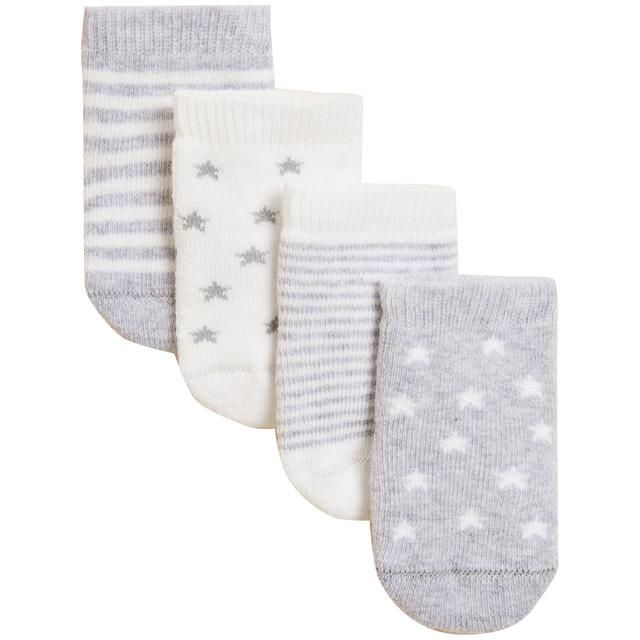 M&amp;amp;S Unisex Cotton Terry Baby Socks 4 Pack 0-24 Months  Grey Mix