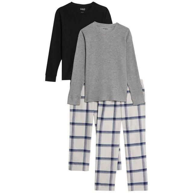 M&amp;amp;S Waffle Check Pyjamas 7-12 Years Grey