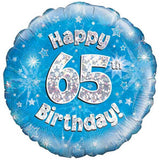 Ballon holographique bleu Oaktree de 45 cm (18 pouces) pour un joyeux 65e anniversaire
