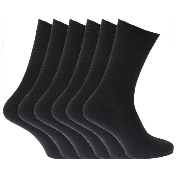 Mens 100% Cotton Ribbed Socks (Pack Of 6) (UK Shoe 6-11) Black / 1EA