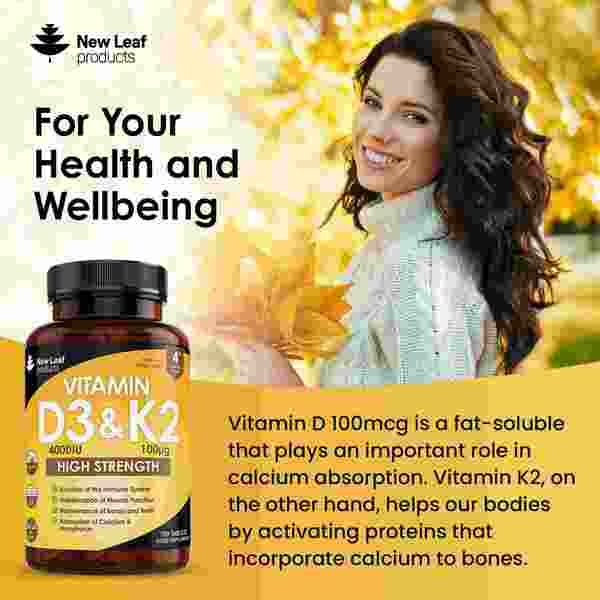 New Leaf Vitamin D3 &amp;amp; K2 Tablets D3 4000iu + K2 100mcg