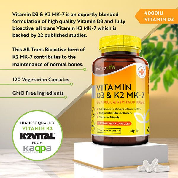 Nutravita Vitamin D3 with Vitamin K2 - 120 Vegan Capsules
