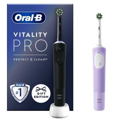 Oral-B Vitality Pro Black &amp;amp; Purple Electric Toothbrushes Duo Pack