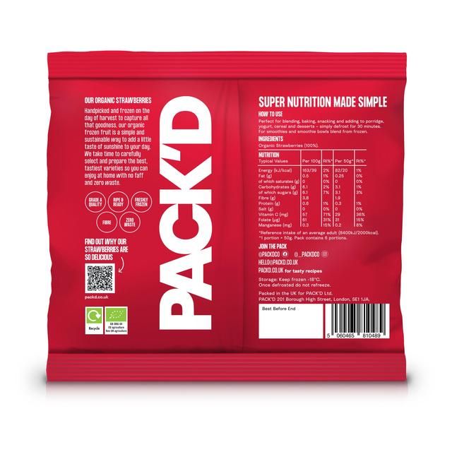 PACK'D Organic &amp;amp; Ripe Diced Strawberries   300g