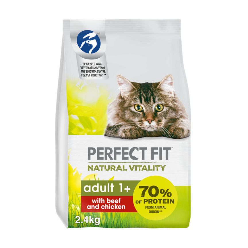 Perfect Fit Fit Natural Vitality Adult Dry Cat Food Beef &amp;amp; Chicken 2.4kg